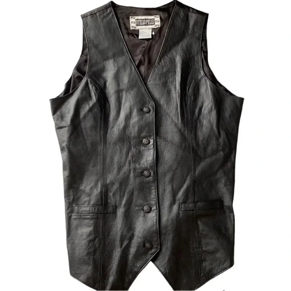 Otello Pelle vintage leather vest Black. Men’s size XL 100% genuine leather - Picture 12 of 12
